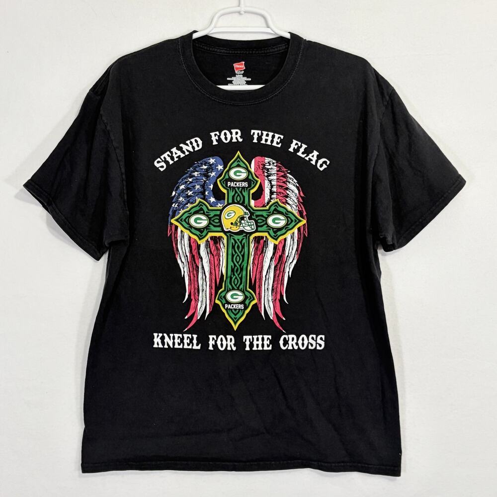 Hanes Graphic T-Shirt Men’s L Black Green Bay Packers Football USA Patriotic God